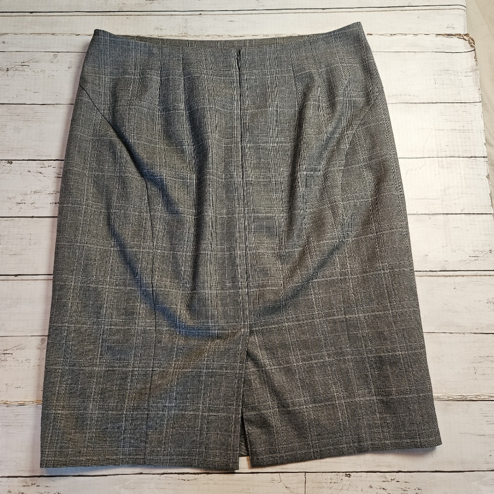Ann Taylor Glen Plaid Check Grey White And Black Pencil Skirt Size 12 - Picture 7 of 9